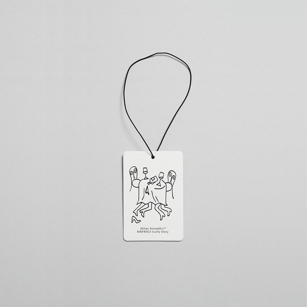 Guilty Story Air Fragrance Card featuring playful illustrations, designed to scent cars and wardrobes.