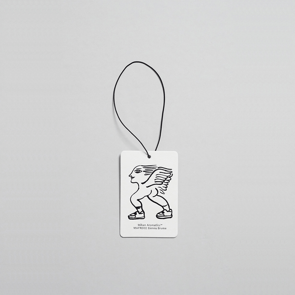 Sienna Brume Air Fragrance card by Mihan Aromatics featuring a unique design with a winged figure.