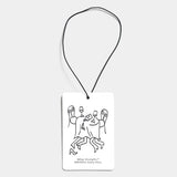 Mihan Aromatics Guilty Story Air Fragrance card with illustrated design and black cord on a Studio Grey backdrop