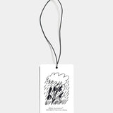 Mihan Aromatics Petrichor Plains Air Fragrance card with illustrated design and black cord on a Studio Grey backdrop